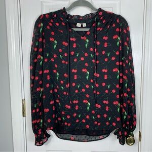 Joie Cherry Print Long Sleeve Blouse Womens Size XS